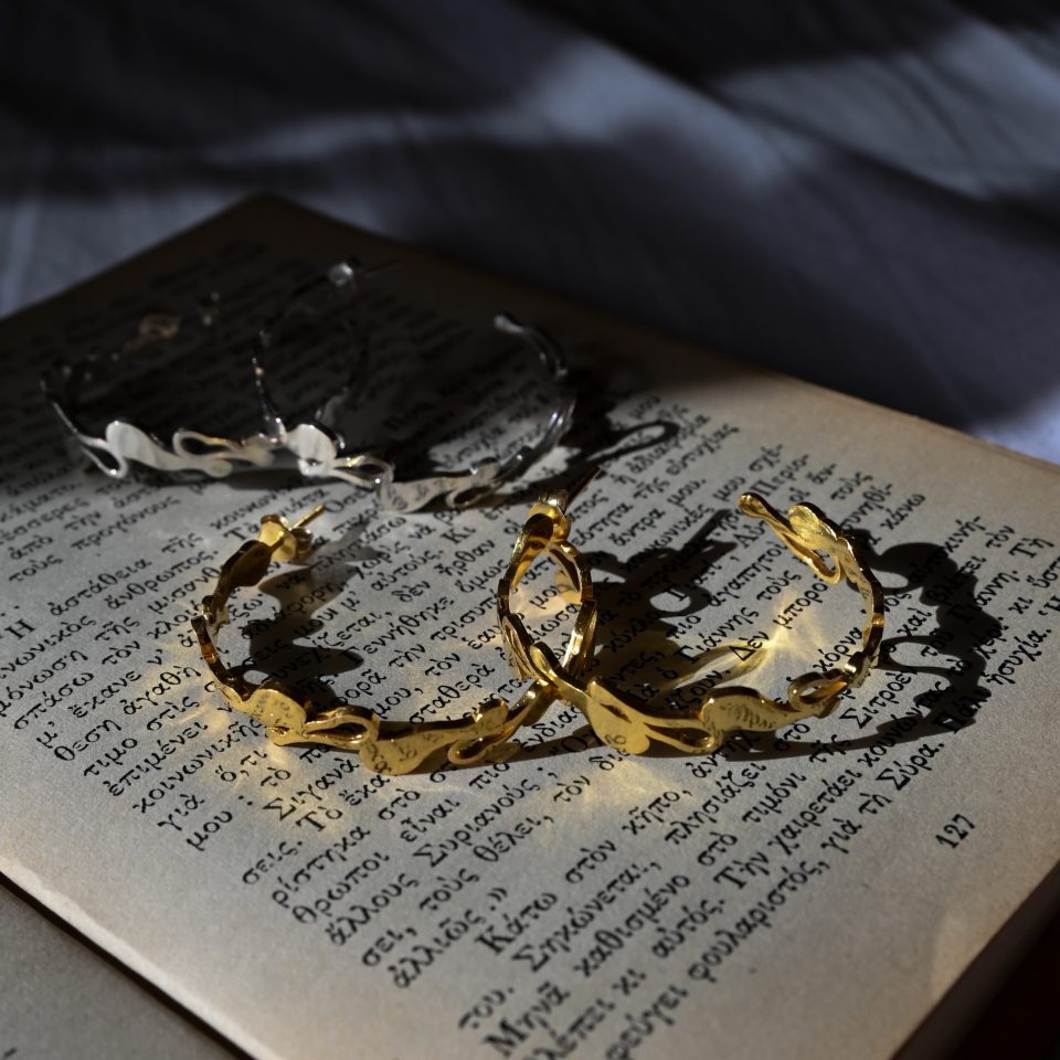 Handmade Acrobats Golden Hoop Earrings made of 24K gold plated silver. A timeless accessory for your jewelry box! Made in Greek atelier by "JeAc" Brand.