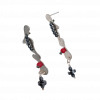 handmade boho bliss hematite earrings, natural coral stone earrings, handmade macrame earrings, sterling silver earrings, silver 925 earrings, designer sterling silver earrings, macrame cords, sustainable designer silver earrings, hematite beads earrings,cute earrings, gift idea earrings.