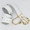 tinkerbell's leather belt with gold charms and emerald gems, summer trends, summer genuine leather belts, statement belts, statement buckles, chain belts, handmade genuine leather creations, handmade leather accessories.