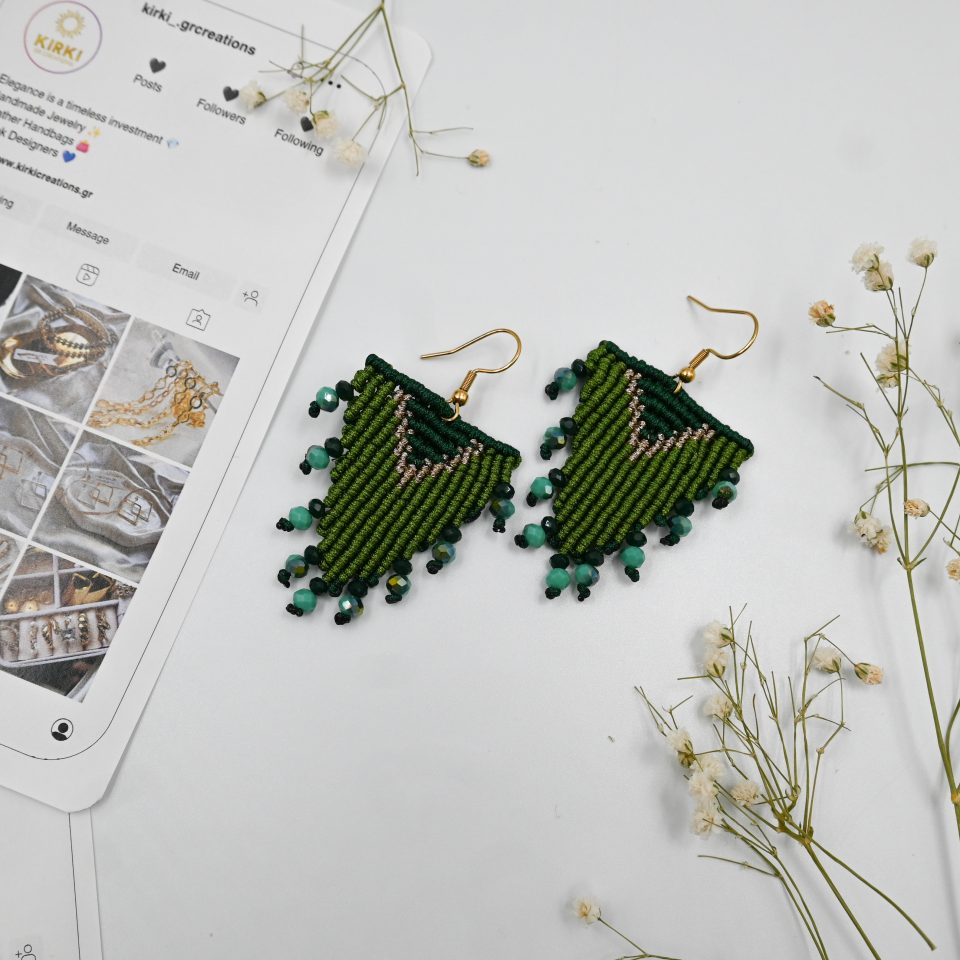 Greek-Inspired Green Macrame Earrings