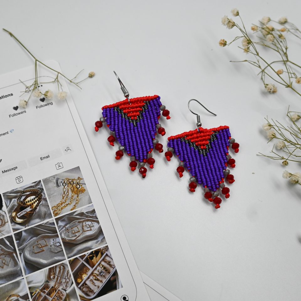 Greek-Inspired Red Macrame Earrings