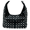 Amy black baguette bag with silver studs. Made in Italy, stylish and spacious. Perfect for everyday wear with a modern rock-chic touch.