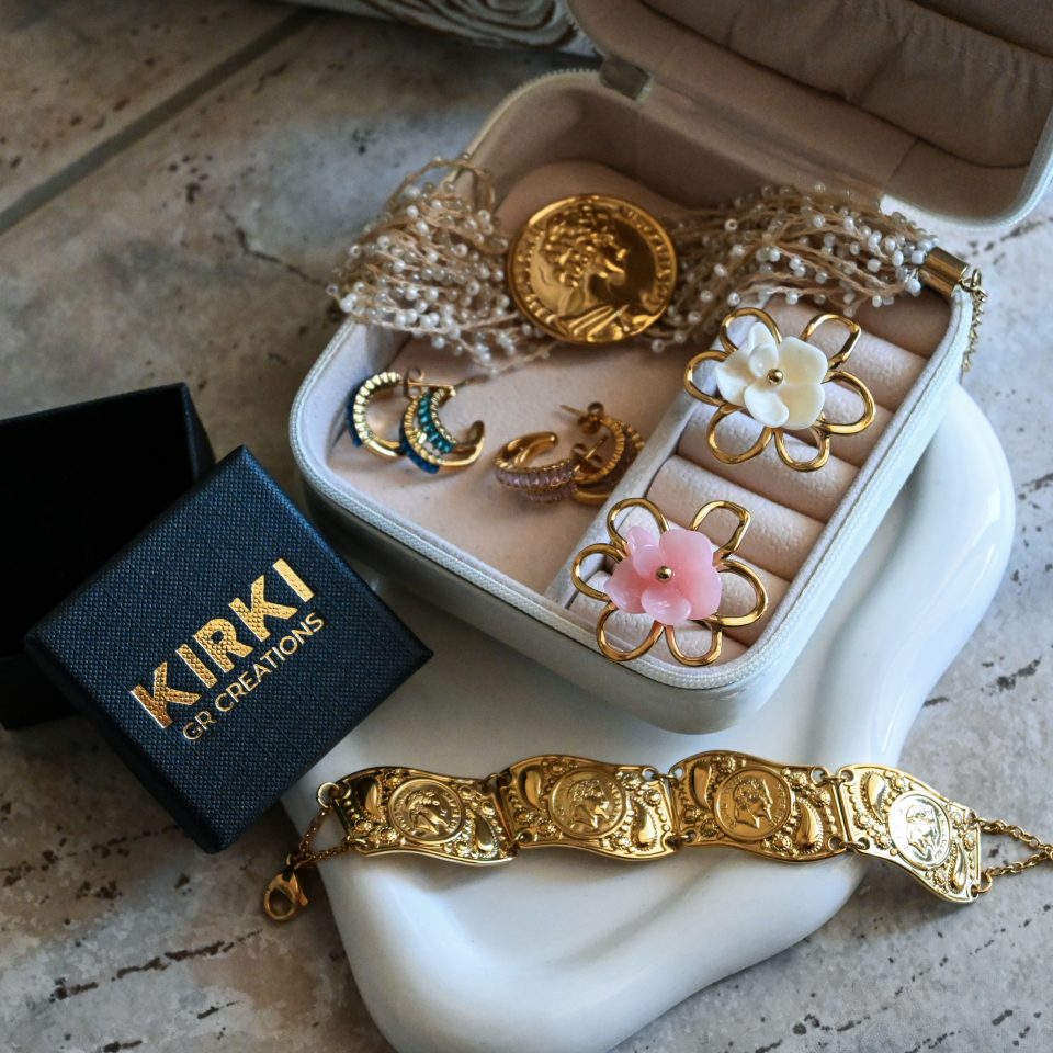 Statement gold ring with floral resin centerpiece