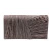 Kallisti Sparkling Pink Clutch Bag made of shimmering pink fabric with elegant front design, detachable silver chain, magnetic closure, pink lining, and interior pocket.