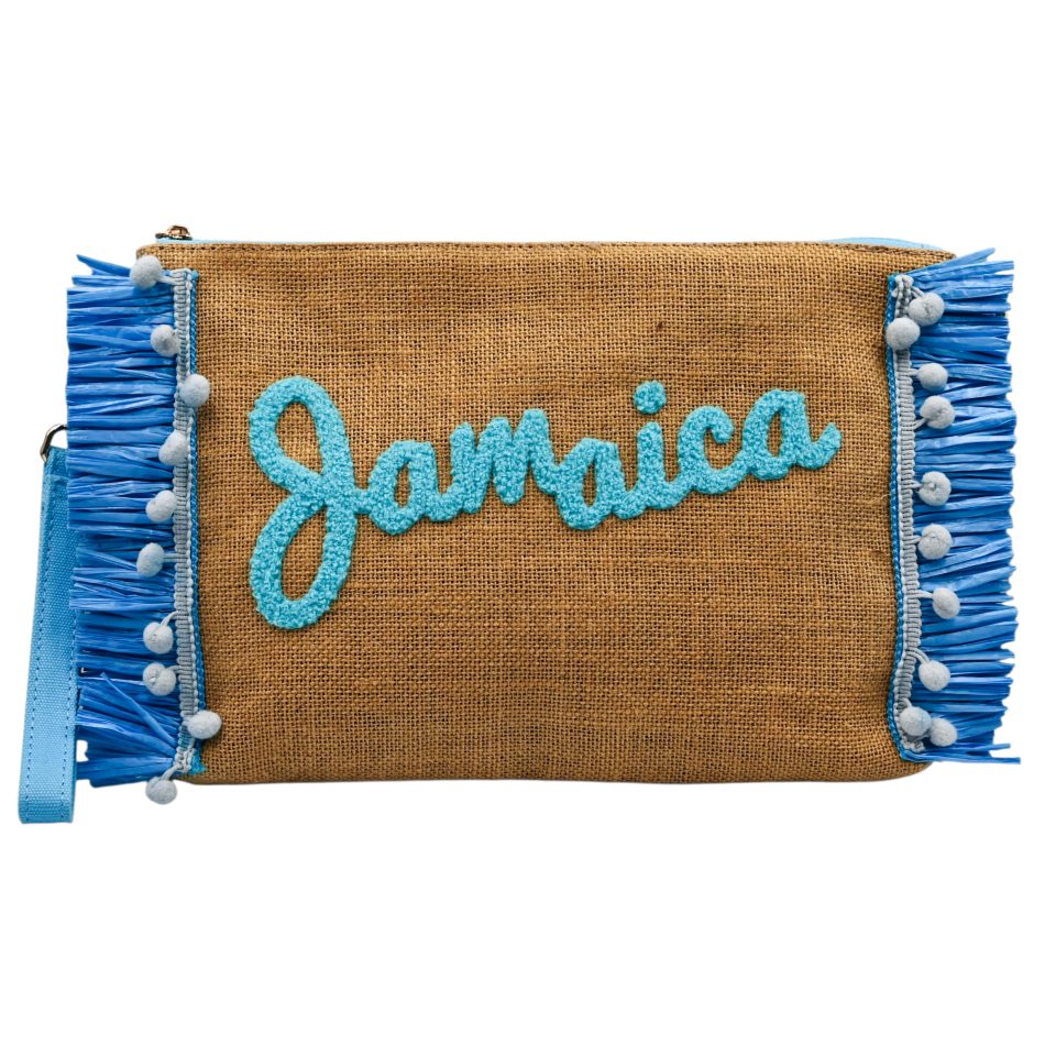 Jamaica Blue Raffia Clutch